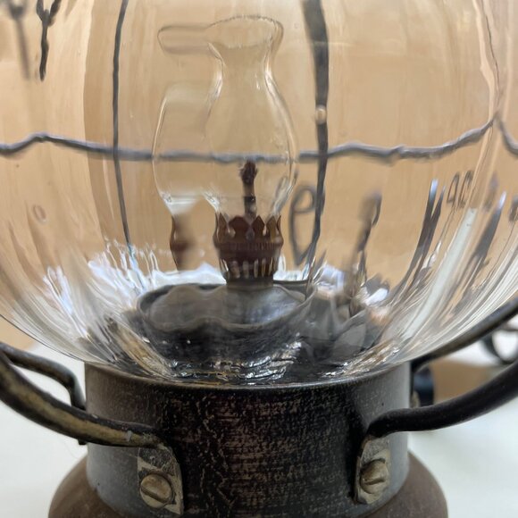 Rare Antique-Style 3 Piece Black Metal & Glass Lantern With Decorative Stand and - Picture 10 of 16
